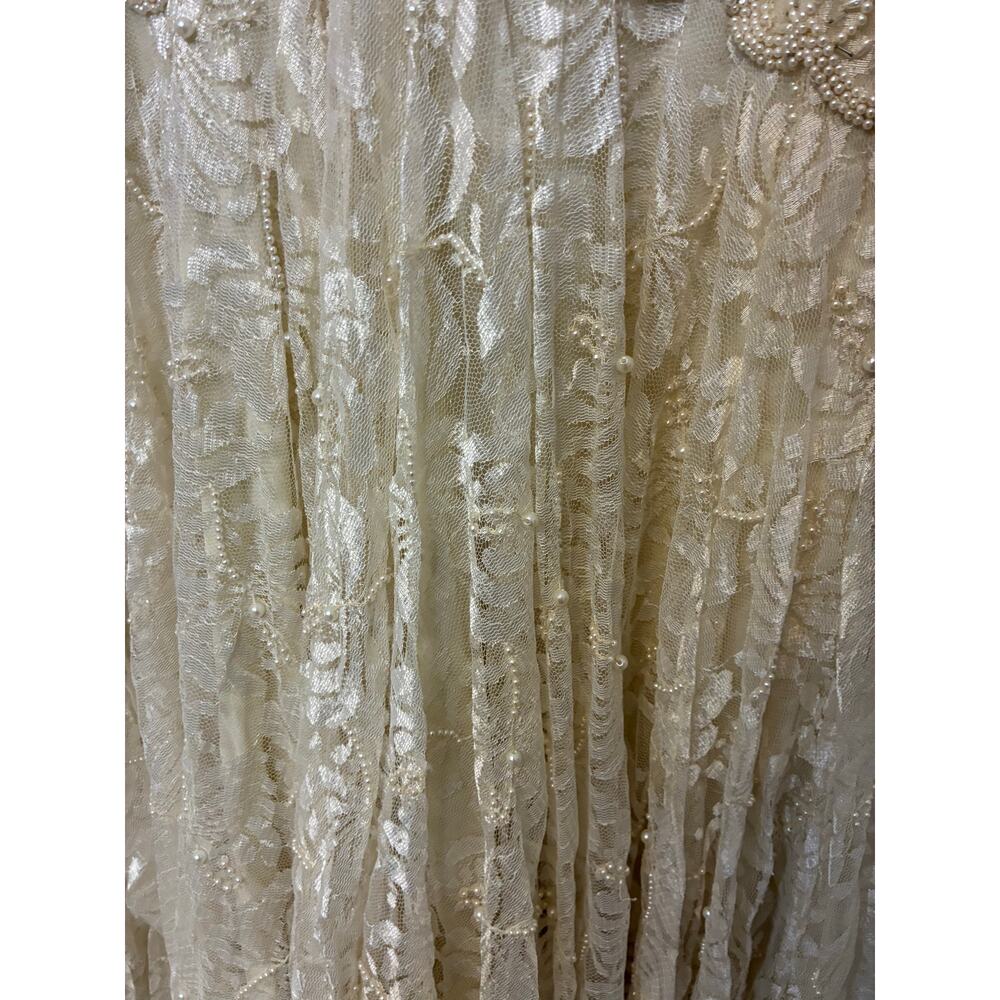 Vintage Judith Ann Lace Beaded Wedding Dress Women’s Sz M Faux Pearl Boho Lace - Picture 5 of 7